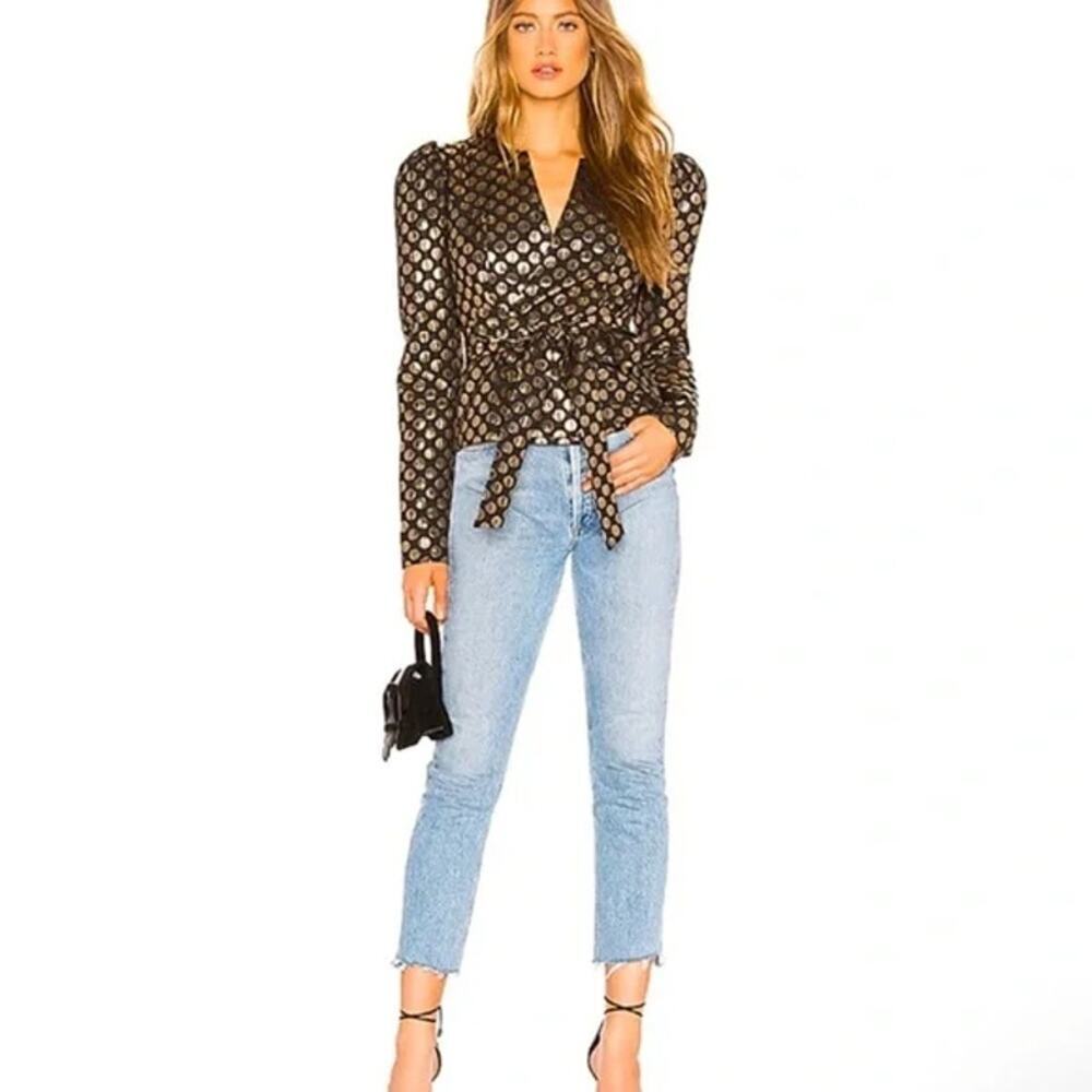 Lovers + Friends Pauline Jacket Cropped Black Metallic Gold Polka Dots Going Out